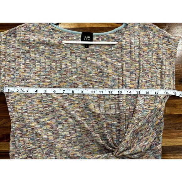 W5 ANTHROPOLOGIE Short Sleeve Multicolor Sweater Top W/ Knot Accent SZ M EUC - Picture 6 of 6
